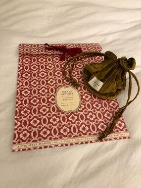 Sézane Olive Velvet Drawstring Pouch and Red & White Gift Pouch